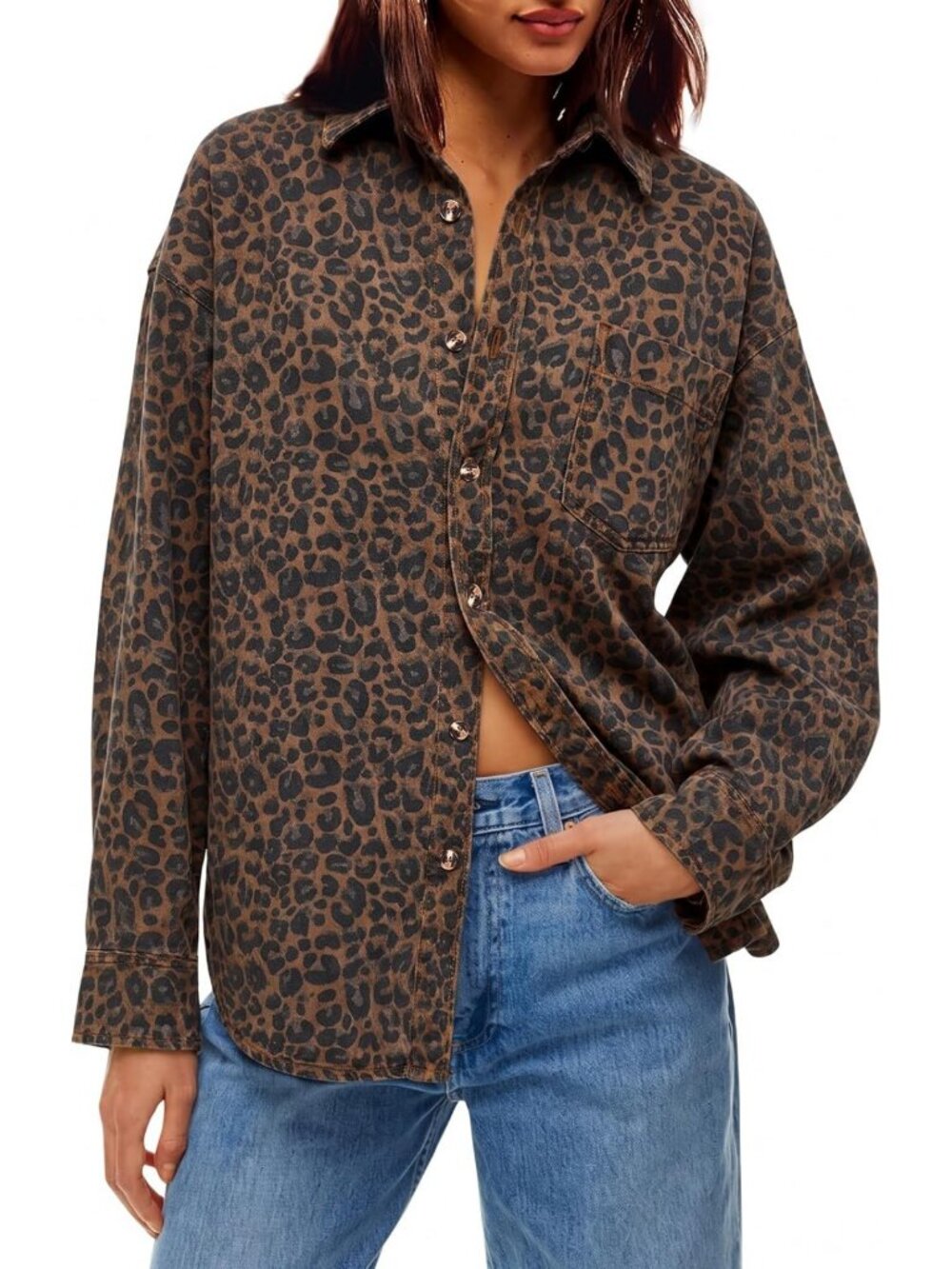 Trendy Oversized Denim Shirt Jacket for Women | Button Down Jean Top
